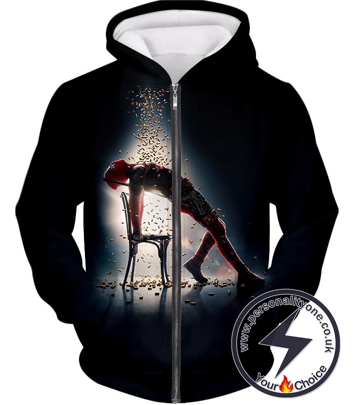 Super Regenerating Hero Deadpool Cool Promo Black Zip Up Hoodie